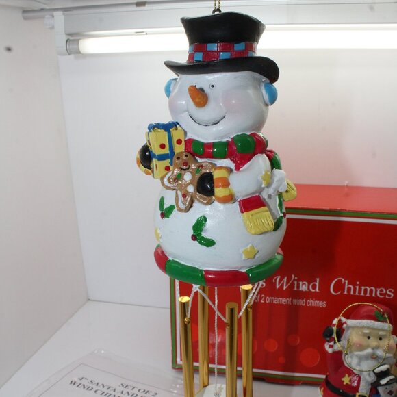 Set of 2 Santa & Snowman Wind Chime Ornaments New in Box - Picture 3 of 7